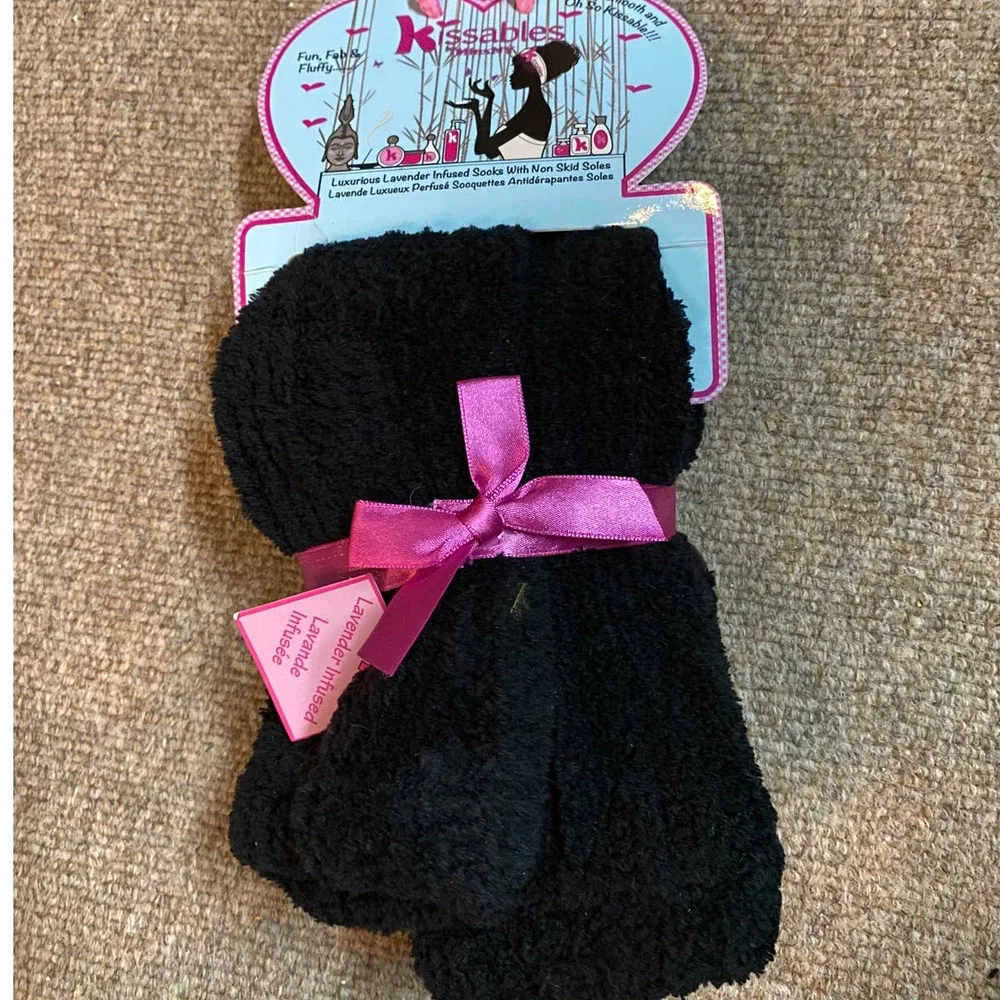 Minx NYC Kissables Lavender Infused Black Fuzzy Socks with Non Skid Soles